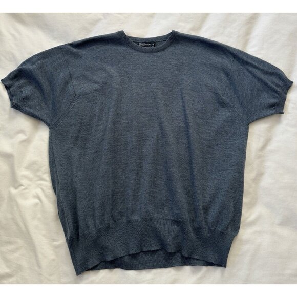 Vintage Burberry 2 Piece Set Blue Merino Wool Cardigan Sweater Size 44 Small - Picture 5 of 10